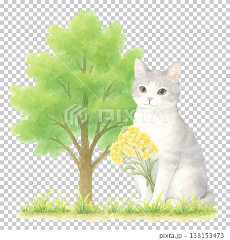 Simple design featuring cats and trees, natural plant imagery, green design, white background. Simple design featuring cats and trees, natural plant imagery, green design, white background. 138153473