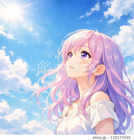 夏の空を見上げる女の子 夏の空を見上げる女の子 138153565