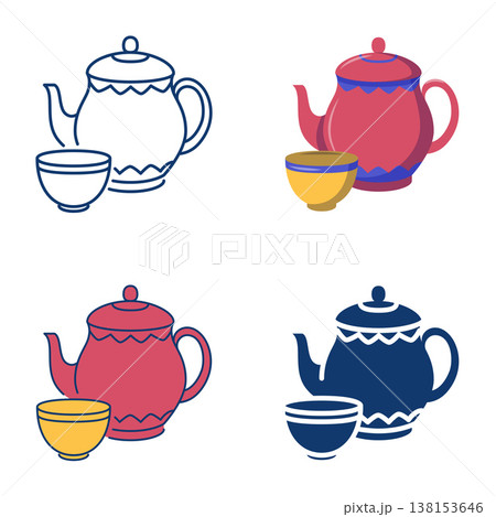 Teapot and cup icon set 138153646