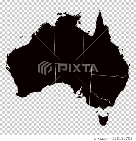 A black silhouette map of Australia with state borders isolated on a transparent background. Suitable for design, education, schools, business, and politics. A black silhouette map of Australia with state borders isolated on a transparent background. Suitable for design, education, schools, business, and politics. 138153702