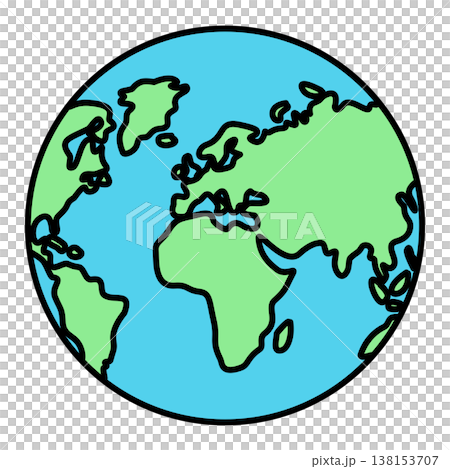 Flat vector illustration of planet Earth globe icon with green continents and blue ocean Flat vector illustration of planet Earth globe icon with green continents and blue ocean 138153707