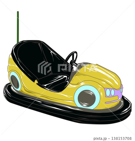 Yellow vintage bumper car illustration, amusement park dodgem isolated on transparent background Yellow vintage bumper car illustration, amusement park dodgem isolated on transparent background 138153708