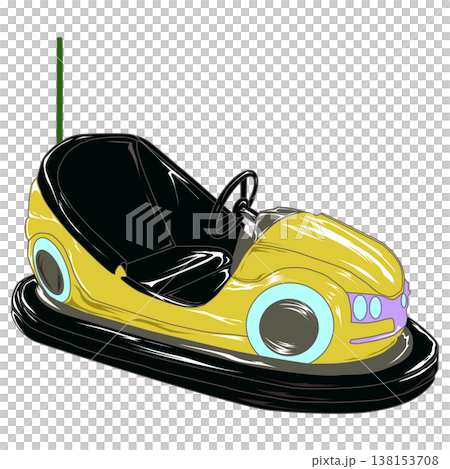 Yellow vintage bumper car illustration, amusement park dodgem isolated on transparent background 138153708