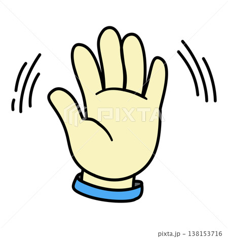 Cartoon waving hand icon, friendly hello gesture, greeting sign isolated on transparent 138153716