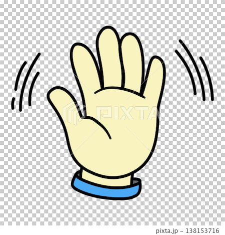 Cartoon waving hand icon, friendly hello gesture, greeting sign isolated on transparent 138153716