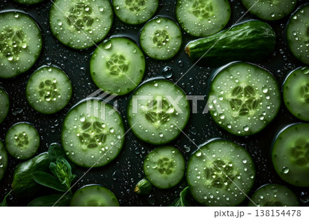 Fresh background with a set of cucumbers. Neural network AI generated art 138154478
