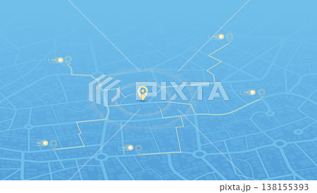 Location tracker dashboard with data of arrive time. City street road with pins on map and alternative ways. Isometric street roads and location, vector background. Huge city view Location tracker dashboard with data of arrive time. City street road with pins on map and alternative ways. Isometric street roads and location, vector background. Huge city view 138155393