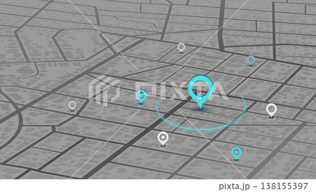 Locator position point. GPS tracking system to navigate around the city landmarks. Detailed city street map with directions to different locations. Vector illustration Locator position point. GPS tracking system to navigate around the city landmarks. Detailed city street map with directions to different locations. Vector illustration 138155397