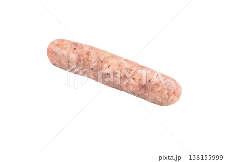 Fresh raw pork sausage links isolated on white background, uncooked breakfast style sausages made from minced pork meat.. Fresh raw pork sausage links isolated on white background, uncooked breakfast style sausages made from minced pork meat.. 138155999
