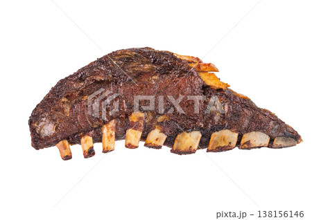 Grilled lamb breast ribs slab with roasted surface isolated on isolated background juicy meat portion 138156146