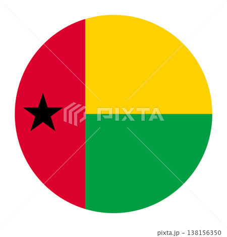 Circular vector illustration of the Guinea-Bissau flag, isolated on white background. Circular vector illustration of the Guinea-Bissau flag, isolated on white background. 138156350