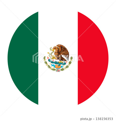 Circular vector illustration of the Mexican flag with coat of arms, isolated on white background. Circular vector illustration of the Mexican flag with coat of arms, isolated on white background. 138156353