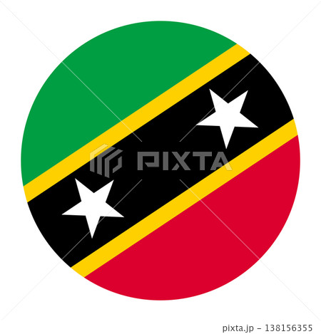 Circular vector illustration of the Saint Kitts and Nevis flag, isolated on white background. 138156355