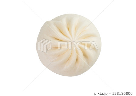 Steamed bao bun isolated on white background, soft Asian dumpling bread with filling, traditional Chinese and Japanese food 138156800