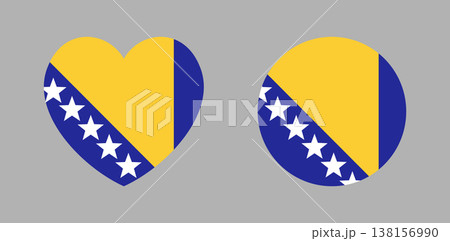 Circle, heart flag of Bosnia and Herzegovina badges set. Bosnia and Herzegovina heart shaped, round, flag icon, sticker. National Bosnia and Herzegovina flag button, banner. 138156990
