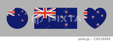 New Zealand Flag circle, heart shaped, rectangle icon, badge, sticker. Heart, round, rectangular flag of New Zealand button, banner. National flag of New Zealand background. New Zealand Flag circle, heart shaped, rectangle icon, badge, sticker. Heart, round, rectangular flag of New Zealand button, banner. National flag of New Zealand background. 138156999