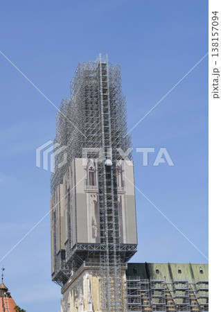 Scaffolding on Zagreb Cathedral tower during renovation 138157094