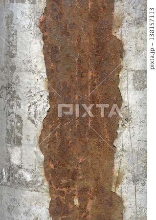 Heavily rusted metal surface with peeling silver paint Heavily rusted metal surface with peeling silver paint 138157113