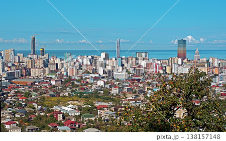 Aerial view of the city of Batumi from the top. Batumi is the capital of the Autonomous Republic of Adjara. 138157148