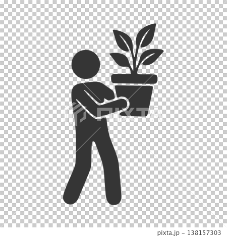 植木鉢を持つ人物のシルエットアイコン 138157303