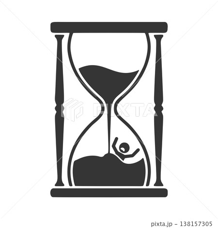 砂時計の砂に溺れる人物のシルエットアイコン 138157305