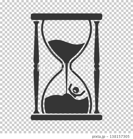 砂時計の砂に溺れる人物のシルエットアイコン 138157305