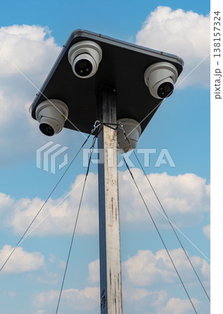 CCTV surveillance security cameras on pole CCTV surveillance security cameras on pole 138157324