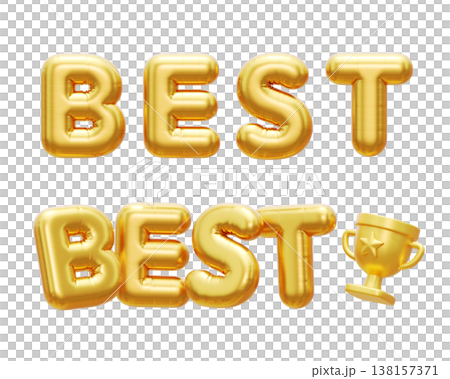 Gold 3D Balloon BEST Text Lettering 138157371