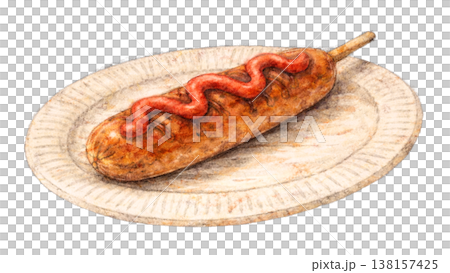 紙皿のフランクフルト一本 ケチャップソース縁日屋台グルメ素材 138157425