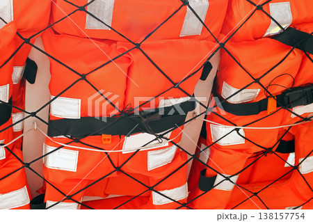 Life vests attached to a boat 138157754