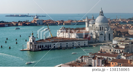 Sunlit panoramic view of Venice Grand Canal and basilica Sunlit panoramic view of Venice Grand Canal and basilica 138158065