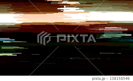 Dark abstract digital glitch background with distortion effect, colorful horizontal streaks, bright dynamic strokes, light color lines for design concepts, wallpapers, presentations, posters, prints 138158546