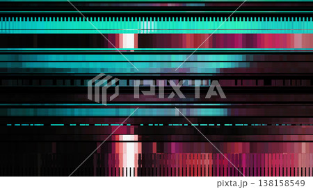 Abstract digital glitch background with distortion effect, bright dynamic strokes, blue and red color lines for design concepts, wallpapers, presentations, posters, prints and web. Vector illustration 138158549