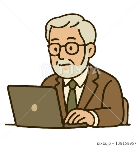 Elderly man gray hair glasses suit laptop working office professional illustration Elderly man gray hair glasses suit laptop working office professional illustration 138158957