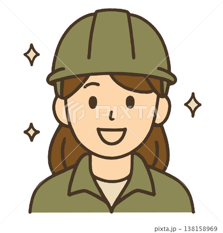 Smiling woman helmet uniform brown hair cartoon worker safety cheerful illustration 138158969