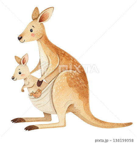 Mother and child animals Watercolor White Background 138159358