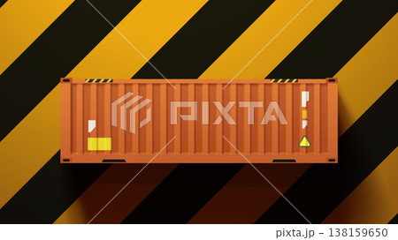 Orange cargo container on striped warning back 138159650