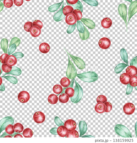 Scattered cranberries and green leaves in bright red, soft green colors as watercolor illustration, hand drawn seamless pattern. Suitable for fabric design, stationery, packaging and surface patterns Scattered cranberries and green leaves in bright red, soft green colors as watercolor illustration, hand drawn seamless pattern. Suitable for fabric design, stationery, packaging and surface patterns 138159925