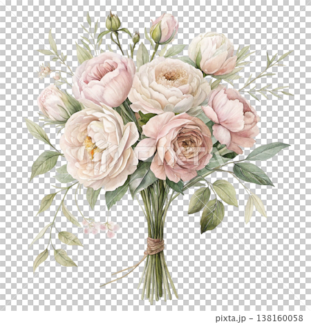 Watercolor floral bouquet in pink and cream tones Background 138160058