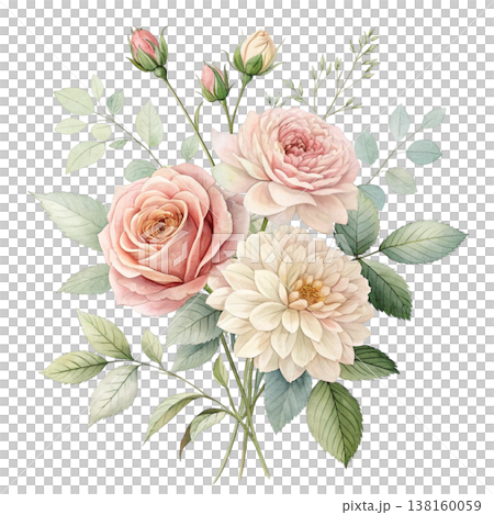 Watercolor floral bouquet in pink and cream tones Background 138160059