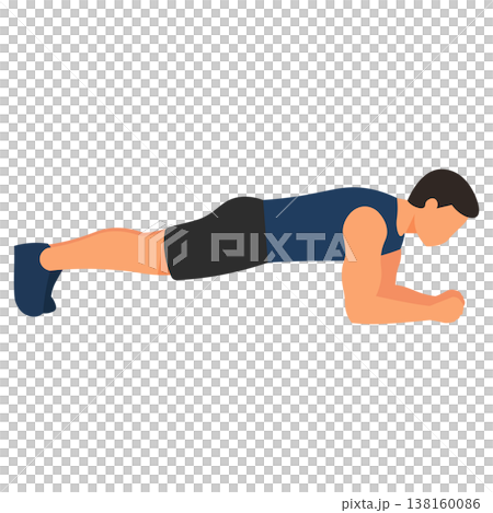 男性棒式核心訓練動作 腹部穩定與體幹訓練健身插畫 138160086