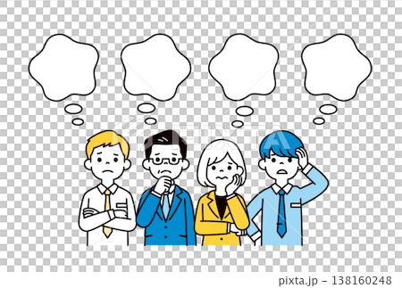 モヤモヤと困った表情・ポーズをする、社長・経営者・社員の上半身ベクターイラスト素材セット 138160248