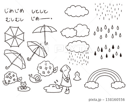 梅雨の線画イラストセット 梅雨の線画イラストセット 138160556