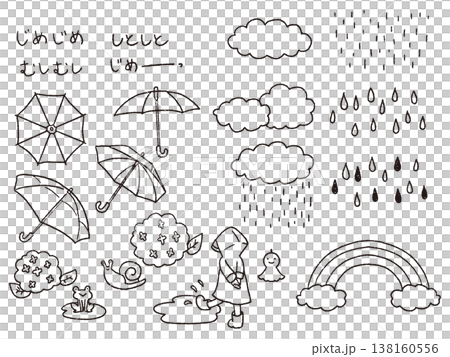 梅雨の線画イラストセット 梅雨の線画イラストセット 138160556