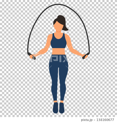 女性跳繩燃脂運動動作 燃燒熱量與心肺訓練健身插畫 138160677