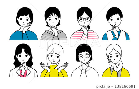 女性の上半身アイコンイラスト素材セット(ネガティブ) 女性の上半身アイコンイラスト素材セット(ネガティブ) 138160691