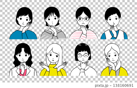 女性の上半身アイコンイラスト素材セット(ネガティブ) 女性の上半身アイコンイラスト素材セット(ネガティブ) 138160691