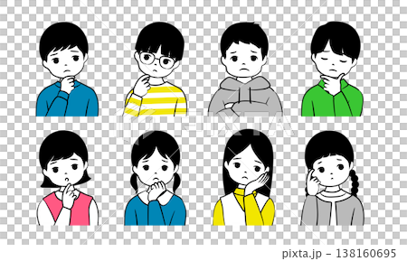 Elementary school student upper body icon illustration set (negative) Elementary school student upper body icon illustration set (negative) 138160695