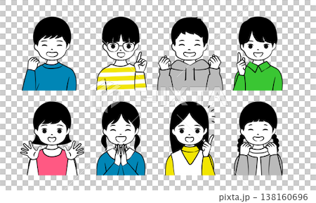 Elementary school student upper body icon illustration set (positive) Elementary school student upper body icon illustration set (positive) 138160696
