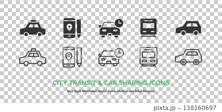 一套用於城市交通的圖標集,包括出租車、火車、共享汽車以及地圖應用程式。包含線條圖和彩色向量圖。 一套用於城市交通的圖標集,包括出租車、火車、共享汽車以及地圖應用程式。包含線條圖和彩色向量圖。 138160697